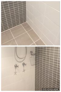 Re sealed the shower floor and wall with epoxy waterproof grout to repair a failed waterproofing membrane causing damage to a unit below